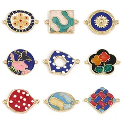 1pc Vintage Copper Connectors Gold Color Geometric Charms Multicolor Enamel Pendant DIY Necklace Bracelets Jewelry Findings