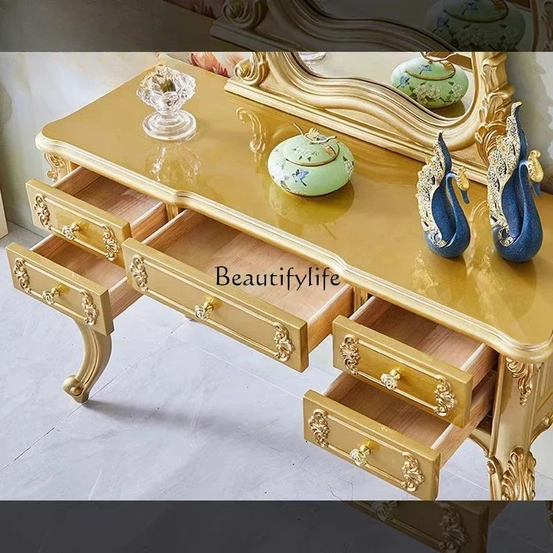 56 European solid wood carving flower dresser American retro luxury villa bedroom champagne gold