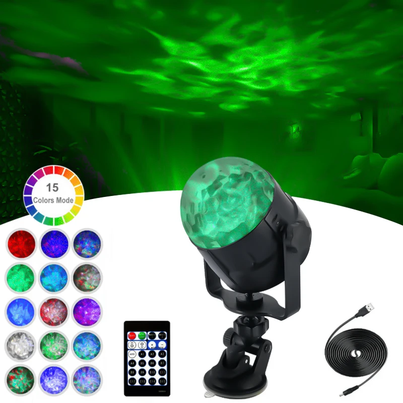 

MiNi Projector Lamp USB Plug Party Lighting With 15 Color Remote Control LED Water Pattern Lamp Flame Ocean Laser DJ Stage Lamp