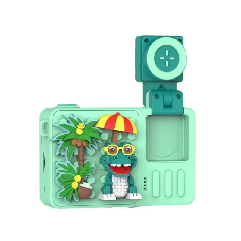 M1 crianças bloco de construção câmera 48mp hd flip lente com suporte, haste brinquedo educativo presente para idades 3-14 fotografia digital starter