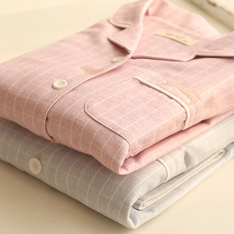 Plaid Cotton Pajamas Set New Couple Style Spring Autumn Pyjama Home Clothes For Men Women Pijama Suitable For Sleeping