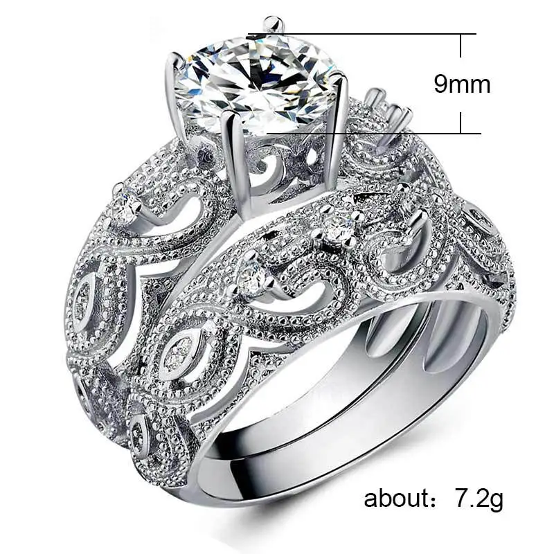 Classic 925 Sterling Silver Hollow Out Love Heart Flower Rings Set for Women Simple AAA Round Circle Zircon Wedding Jewelry