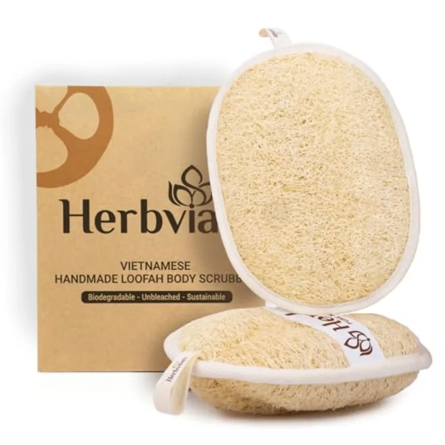 Vietnamese Natural Loofah Exfoliating Body Scrubber Pads, 100% Plant-Based Shower Luffa Sponge, Bath Loofah for Women Men 2, Pa
