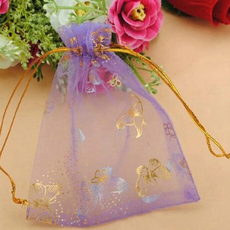 25 peças sacos de presente de organza joias bolsas com cordão festa de casamento doces 10x12cm