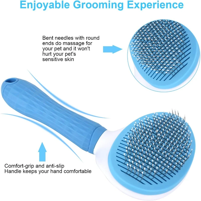 Self Cleaning Slicker Brush, Dog Cat Bunny Pet Grooming Shedding Brush - Easy to Remove Loose Undercoat, Pet Massaging Tool