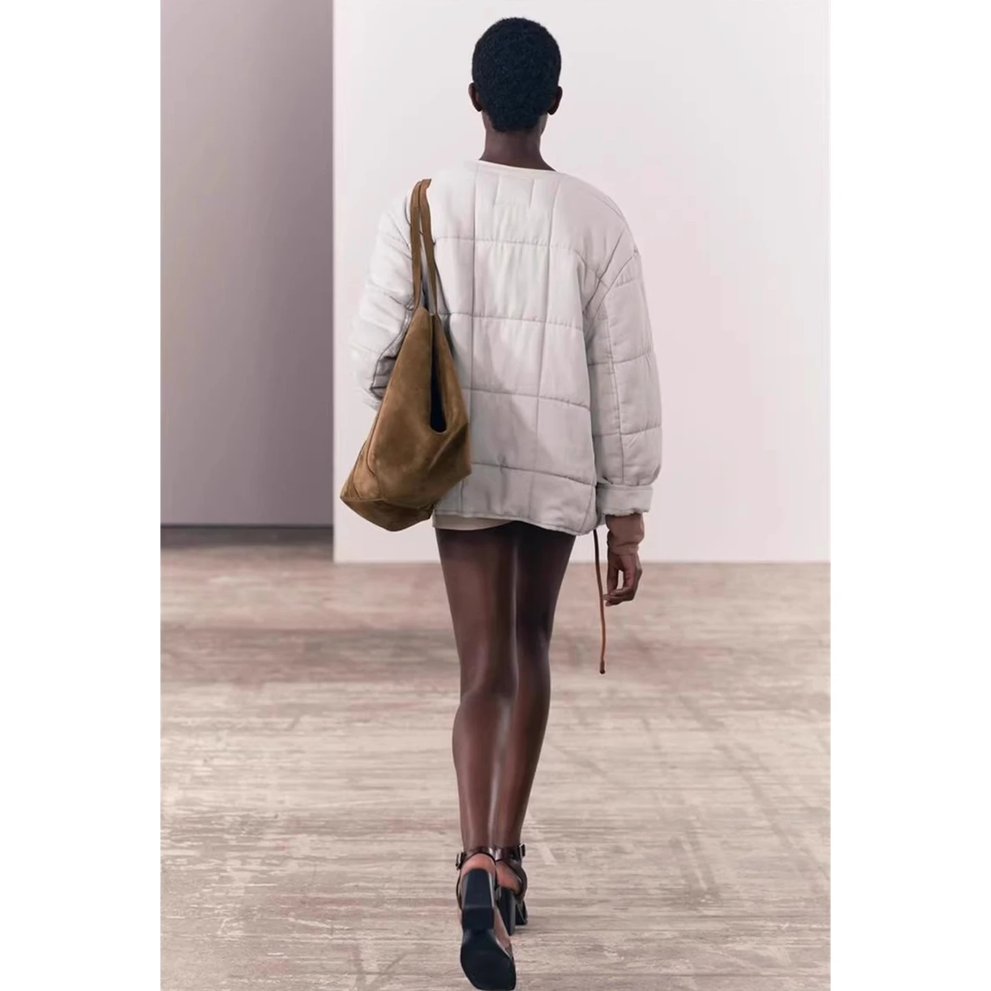 ربيع جديد وصول المرأة عارضة Sle طويلة Sve جولة Ne ket تصميم القطن Jaet ملابس خارجية تخفيف قطع مستقيمة #4