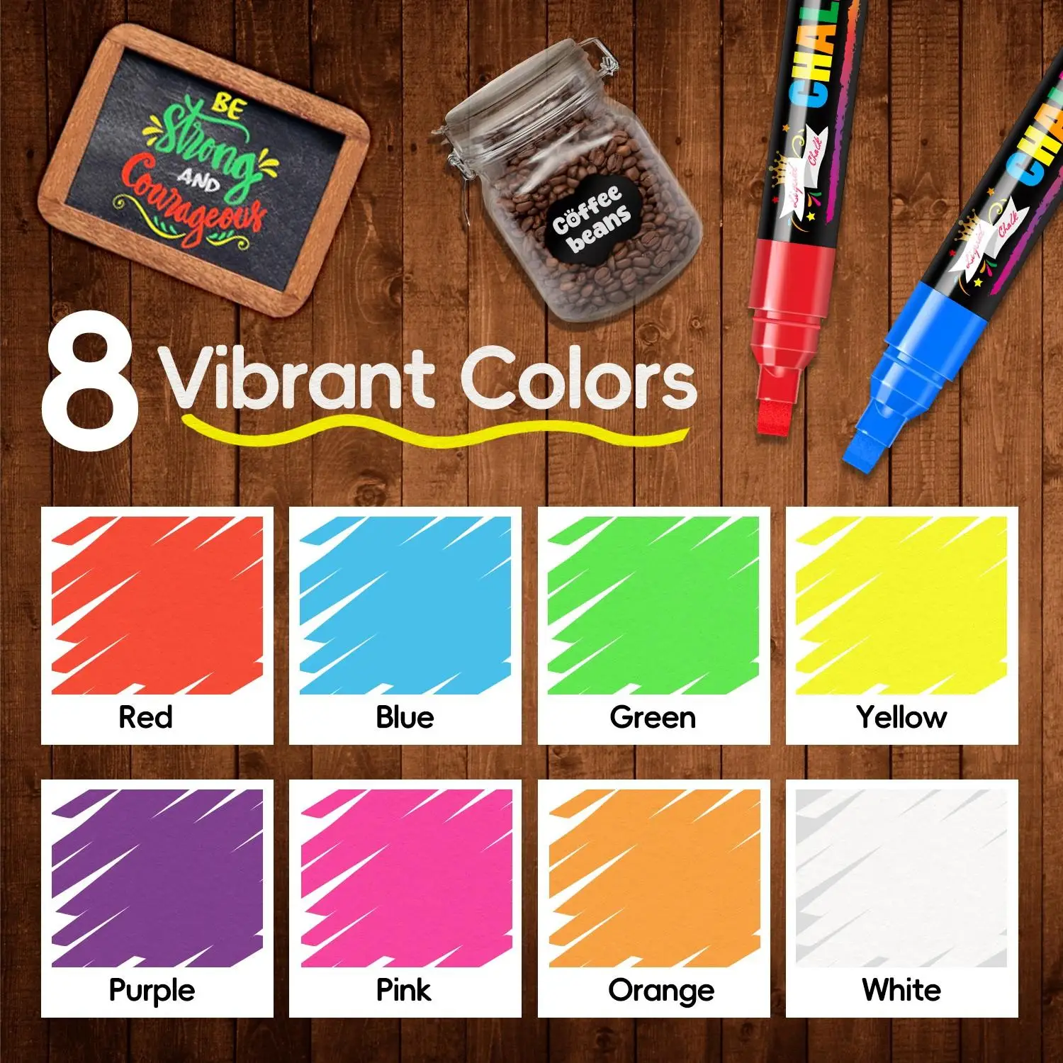 Washable Window Chalk Markers for Glass, 8-Color Extra-Large Liquid Chalk Pens, Thick Wide Tip, Large Chalk Markers for Blackboards