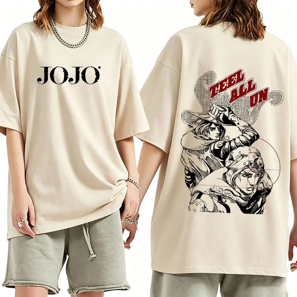 Anime JoJo Bizarre Adventure STEEL BALL RUN Gyro Zeppeli Johnny Joestar T Shirts Men Women Clothing Cotton Short Sleeves T-Shirt