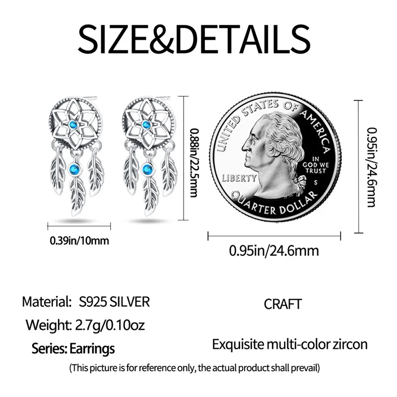 925 Silver Dream Catcher Series Women's Earrings, Suitable for Daily Wear, Simple Temperament Retro Jewelry Party Birthday Gift