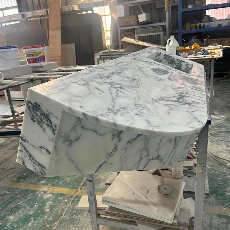 BOWEIYA Natural Marble Integrated Basin Customized Bathroom Washbasin and Vanity Counter Seamless Basin for Bathroom Countertop