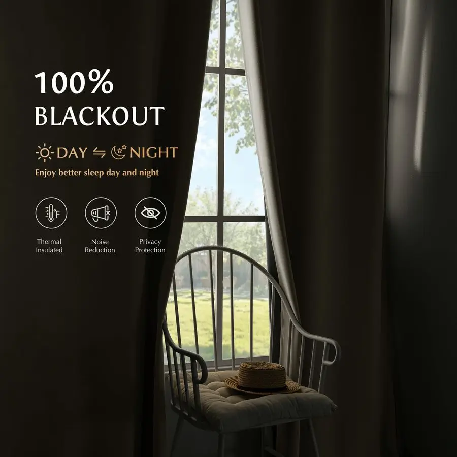 Cortinas Blackout 100% Creme, 84 Polegadas de Comprimento, 2 Painéis para Quarto e Sala de Estar, Isolamento Térmico e Acústico