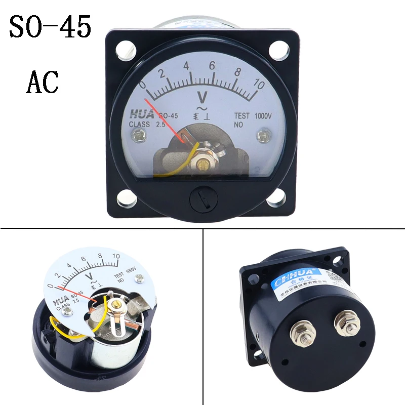 

2021 new Voltmeter SO-45 AC V 10V 15V 20V 30V 50V 100V 150V 200V 250V 300V Round Analog Dial Panel Meter Voltmeter Gauge Black