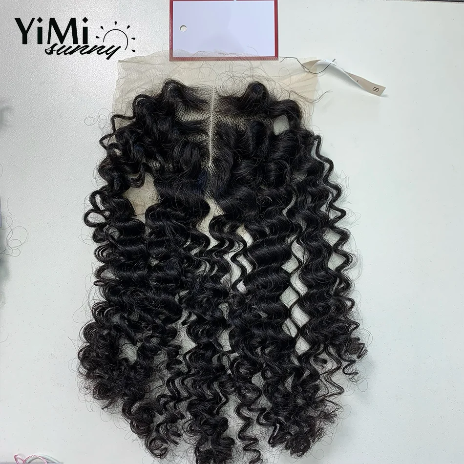 3PC Pixie Loose Curly Human Hair Bundles With Transparent 4x4 Lace Closure Mongolian Extension For Women Double Weft Yimisunny