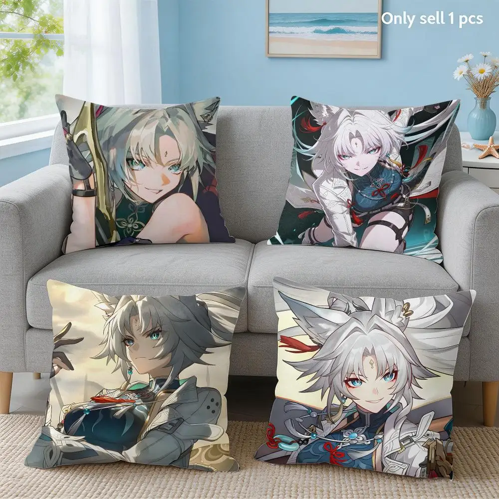 Feixiao H-Honkai Star Rail Cushion Cover Soft Short Plush Throw Pillow Cover Hidden Zipper Cutecore Sofa Bedroom Home Decor