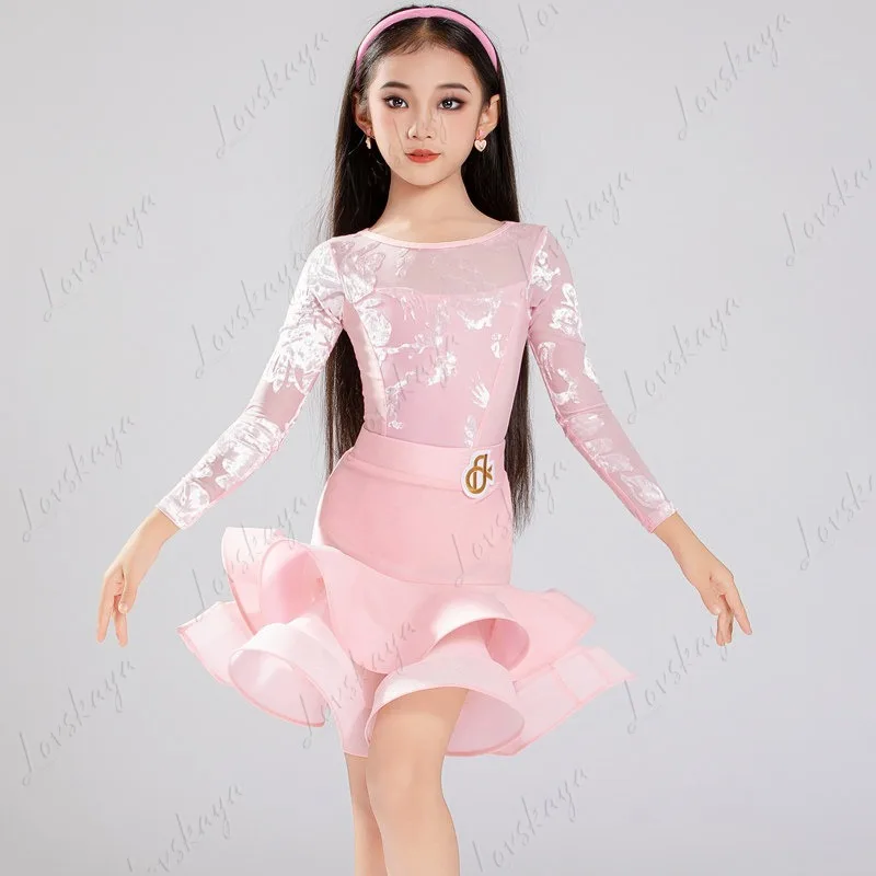 ชุดการแสดงเต้นละตินสำหรับเด็กในฤดูใบไม้ร่วงและฤดูหนาว ชุดฝึกซ้อมสำหรับเด็กผู้หญิง ชุดฝึกซ้อมระดับไฮเอนด์สำหรับเด็ก