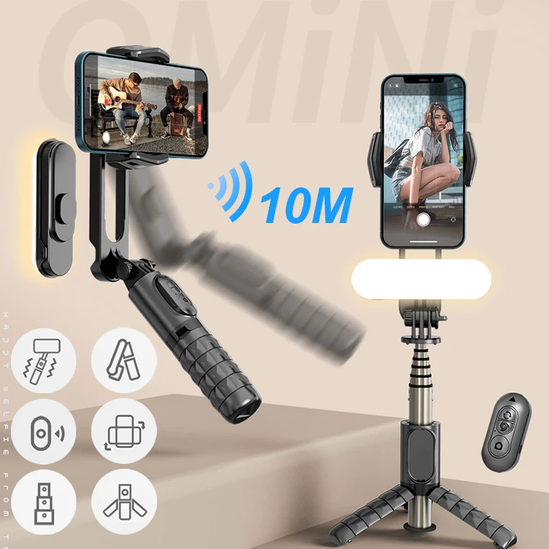 

New Q09 Handheld Gimbal Stabilizer Mini Selfie Stick Tripod with Removable Fill Light Wireless Remote Portable Phone Stand Holde
