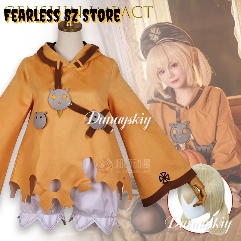 

AGenshin Impact Klee Cosplay 코스프레 Halloween Adult Dress Set With Hat Anime Outfit Kawaii Cute Christmas Pumpkin Witch Ghost