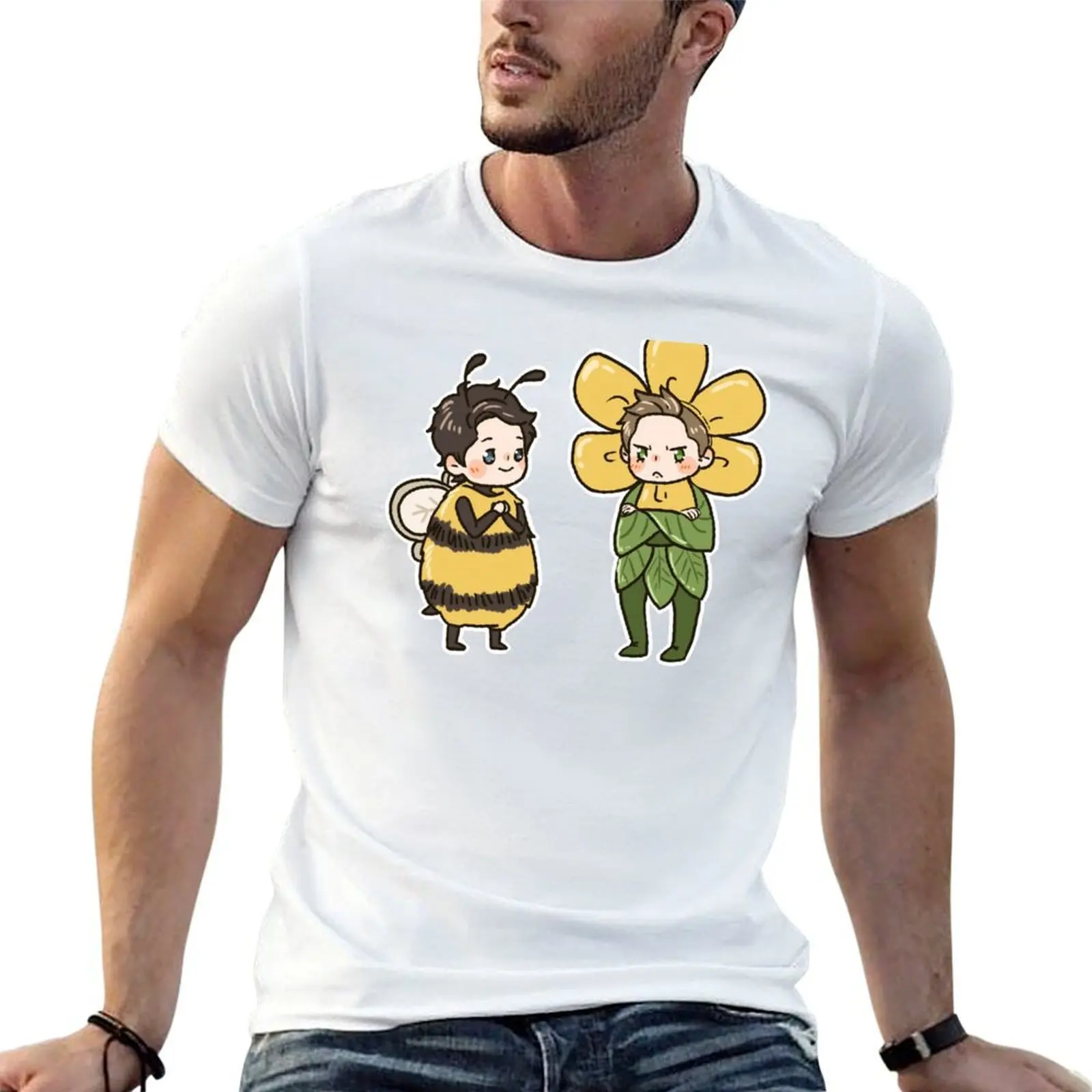Bee and Flower T-Shirt Non-Shrink Basic Cotton T-Shirt