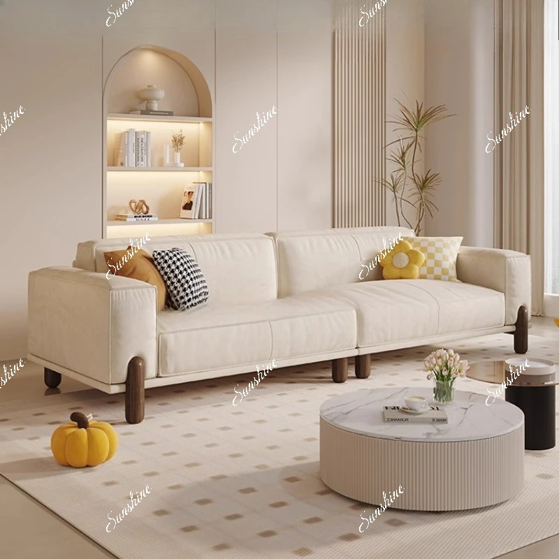 Cream-style anti-cat scratch fabric living room in-line minimalist tofu block sofa