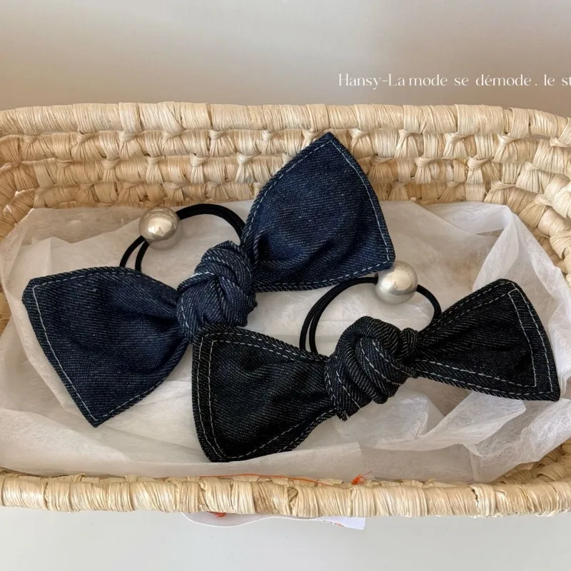 

Джинсовая синяя резинка для волос с большим бантом, резинка для волос, универсальная резинка для ленивых волос, веревка для волос, новый стиль