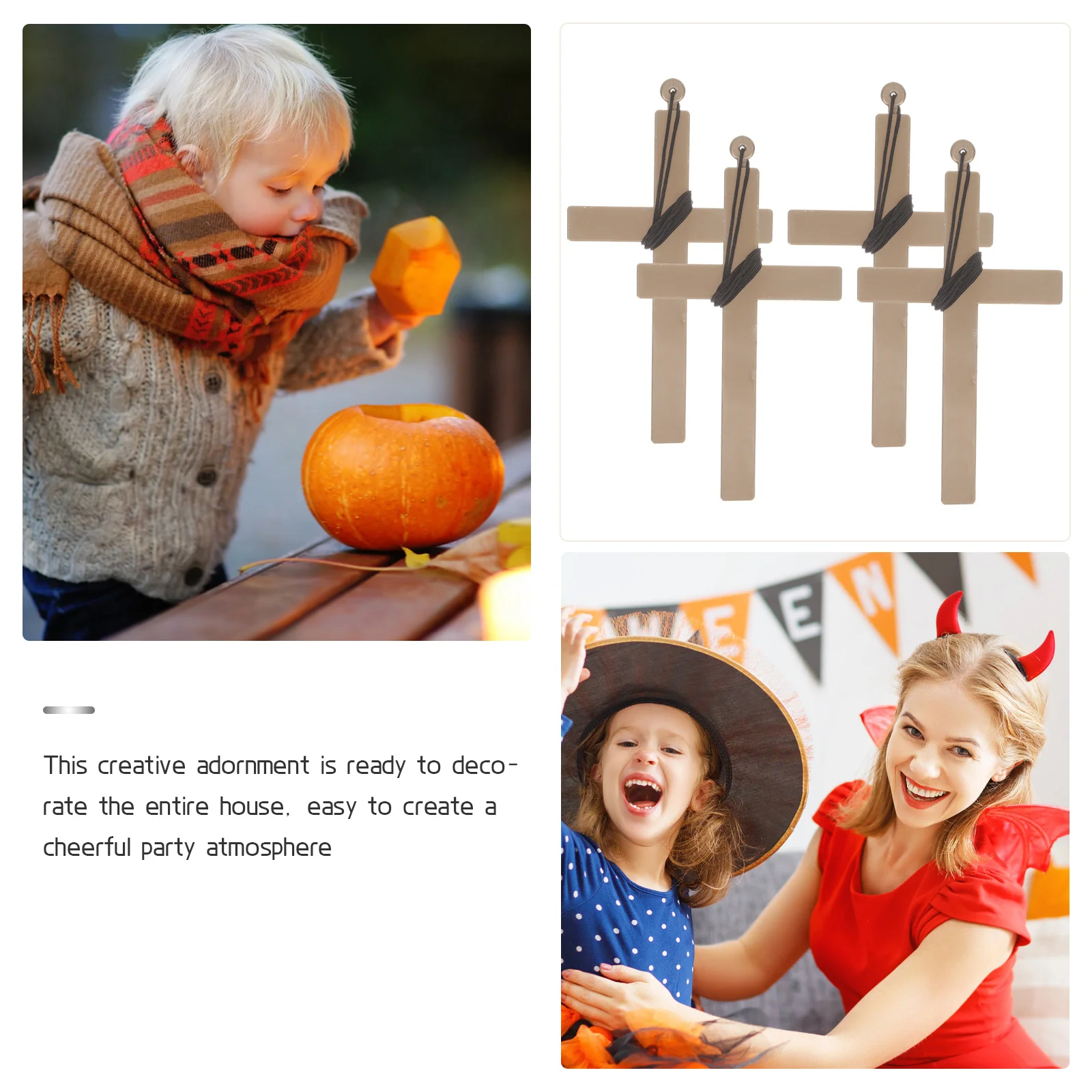 

4pcs Cross Pendant Plastic Crucifix Decor For Halloween Party Costume Accessories Nun Priest Cosplay Prop Necklace