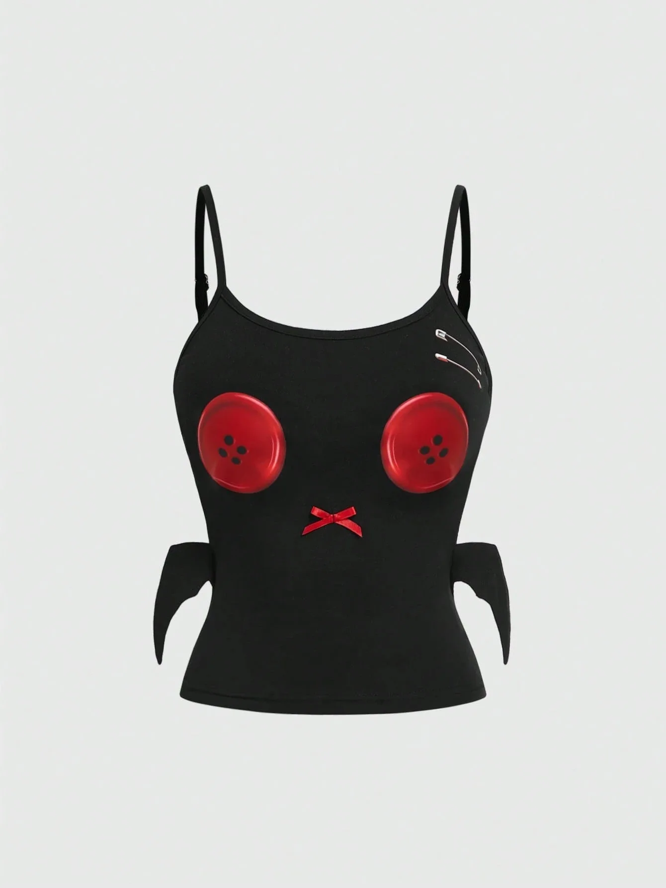 Y2K Punk Devil Wings Cutout Camisole Women Red Button Print Bow Sleeveless Slim Cami Top Gothic E-girl Street Tank Vest