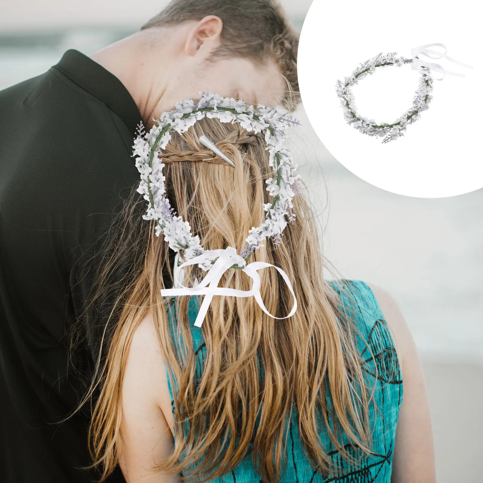 

Искусственный венок из лаванды для волос, цветочный венок для свадьбы, выпускного вечера, аксессуар для невесты, украшение для пляжного отдыха, белый