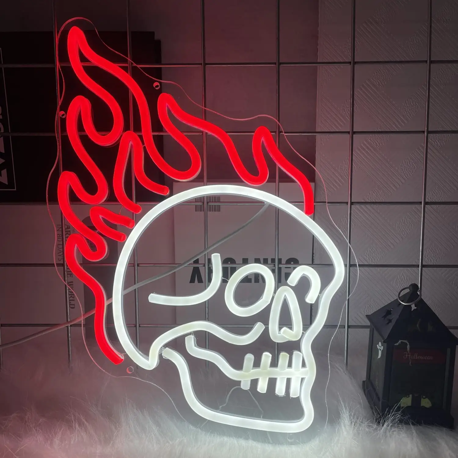 Skull Head Neon Signs, LED Signs Skeleton Night Light Signs, Hanging Neon Sign for Beer Bar Club Bedroom Party Gifts