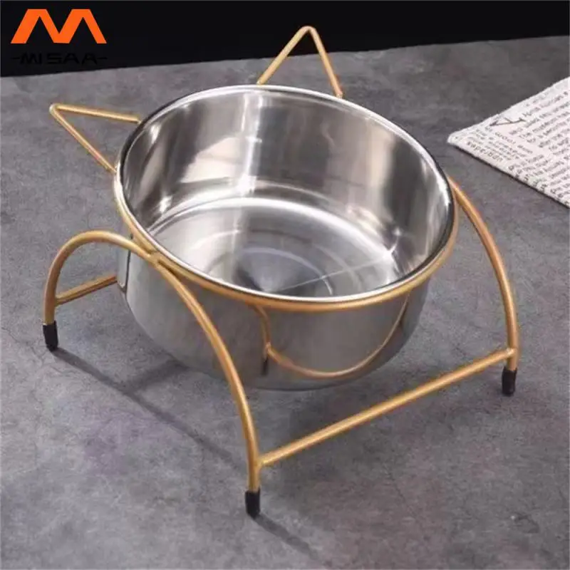 Stainless Steel Bowl Inclined Design An Be Split Mirror Polishing Black Gold Pet Periphery Pet Bowl Easy To Eat Cat Rice Bowl