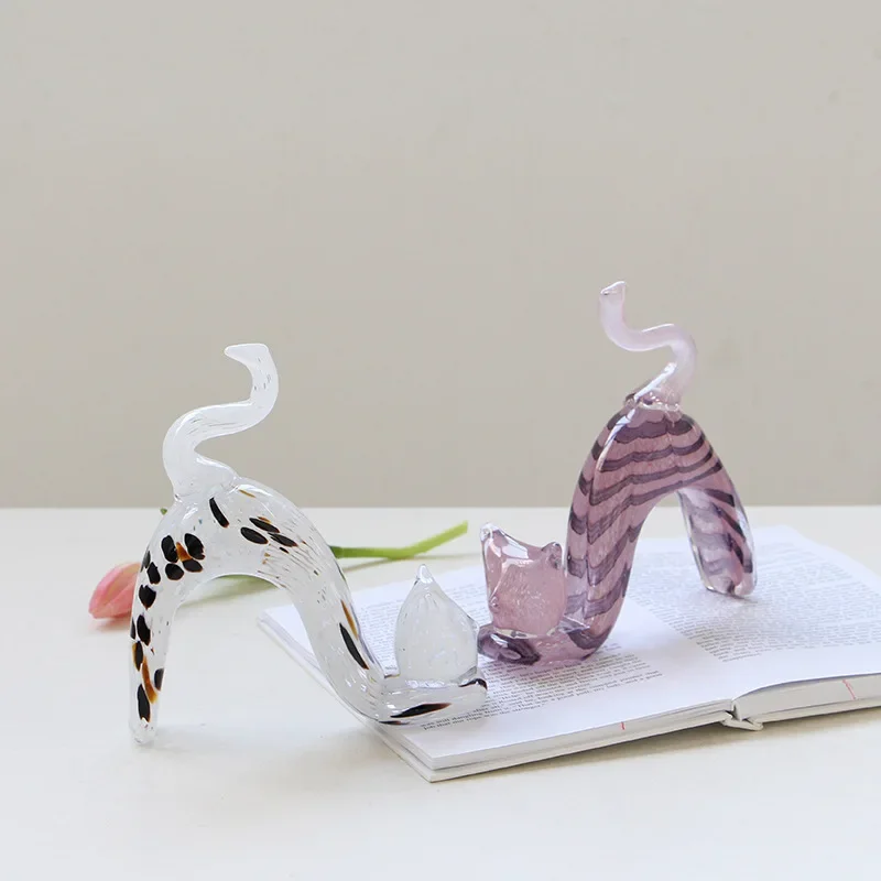 X22Glass Handicrafts Abstract Kitten Statue Crystal Cat Simulation Animal Sculpture Decorative Figurines Home Decoration