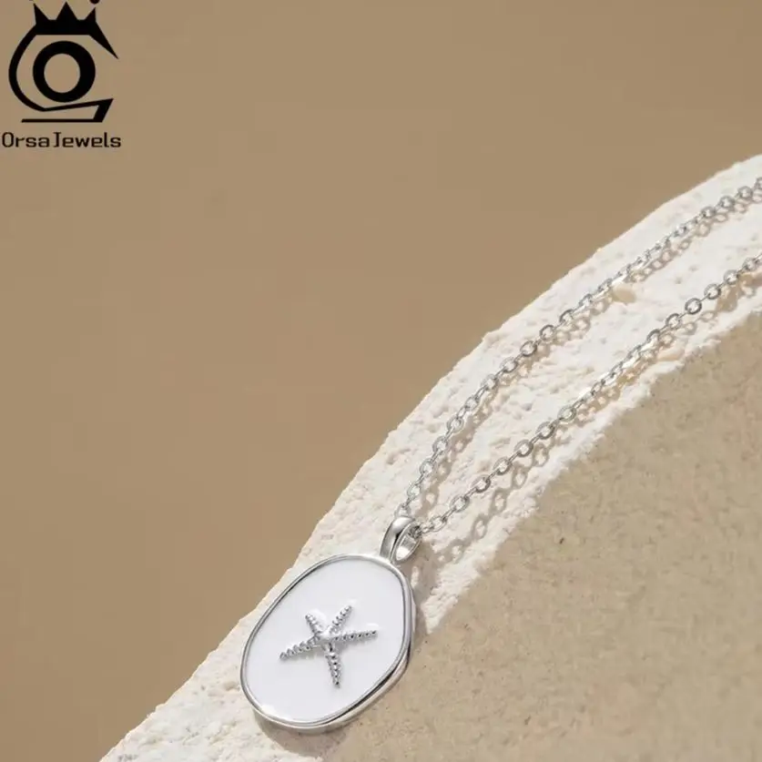 

ORSA JEWELS 925 Sterling Silver Vintage Irregular Starfish Pendant Necklace For Women Oval Link Chain Ocean Series Jewelry APN60