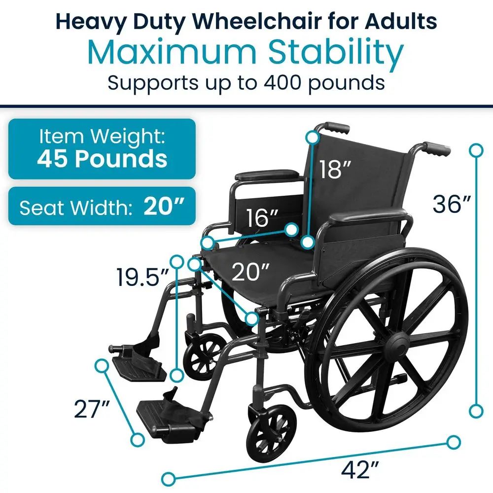 

Bariatric Wheelchair for Adults Supports 400 lbs Foldable, Heavy Duty, Manual amp Transport Wheel Chair Portable Senior Drive T