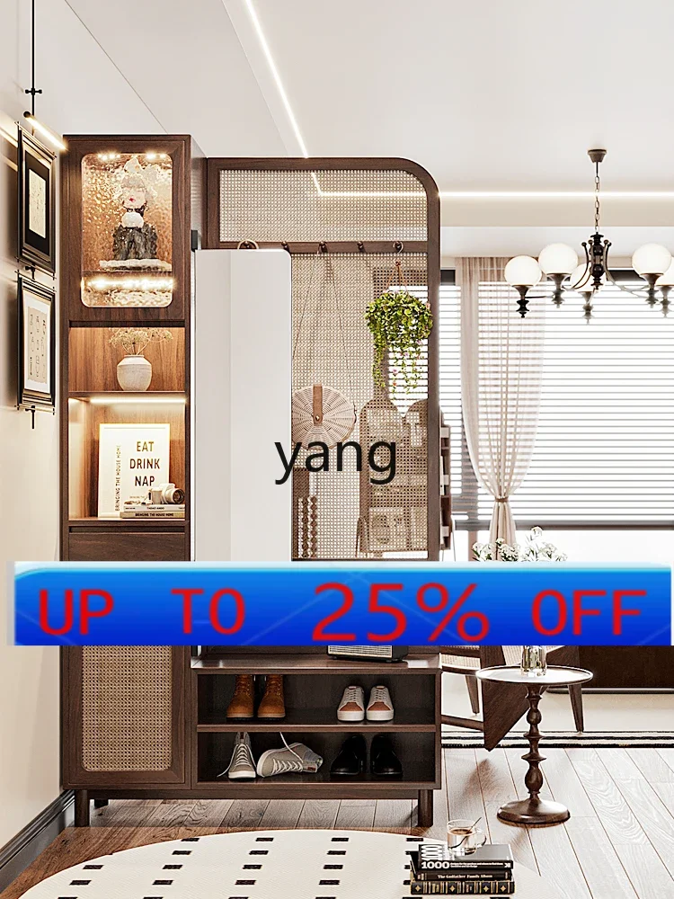 Lmm solid wood porch cabinet living room black walnut partition cabinet middle ancient screen cabinet