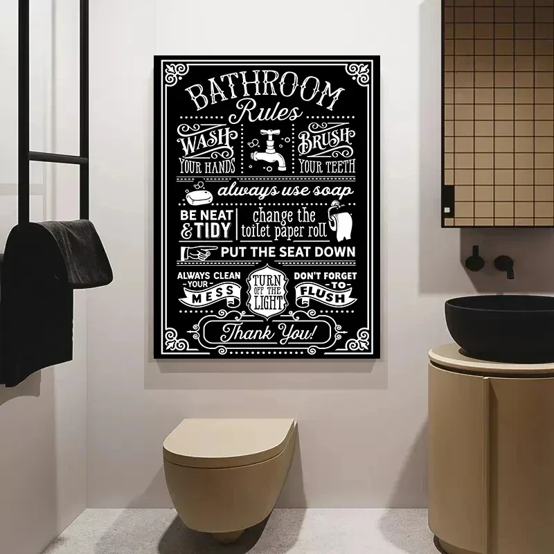 Funny Bathroom Rules Signs Canvas Poster Word Search Wall Art Quote Painting Best Toliet Print For Bathroom Washroom Home Decor