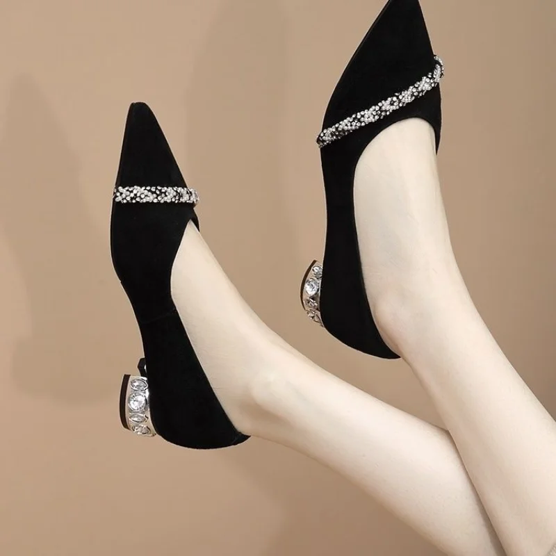 Calzature estive da donna scarpe con diamanti per donna 2024 strass ufficio tacco basso elegante con cristalli nero elegante in promozione