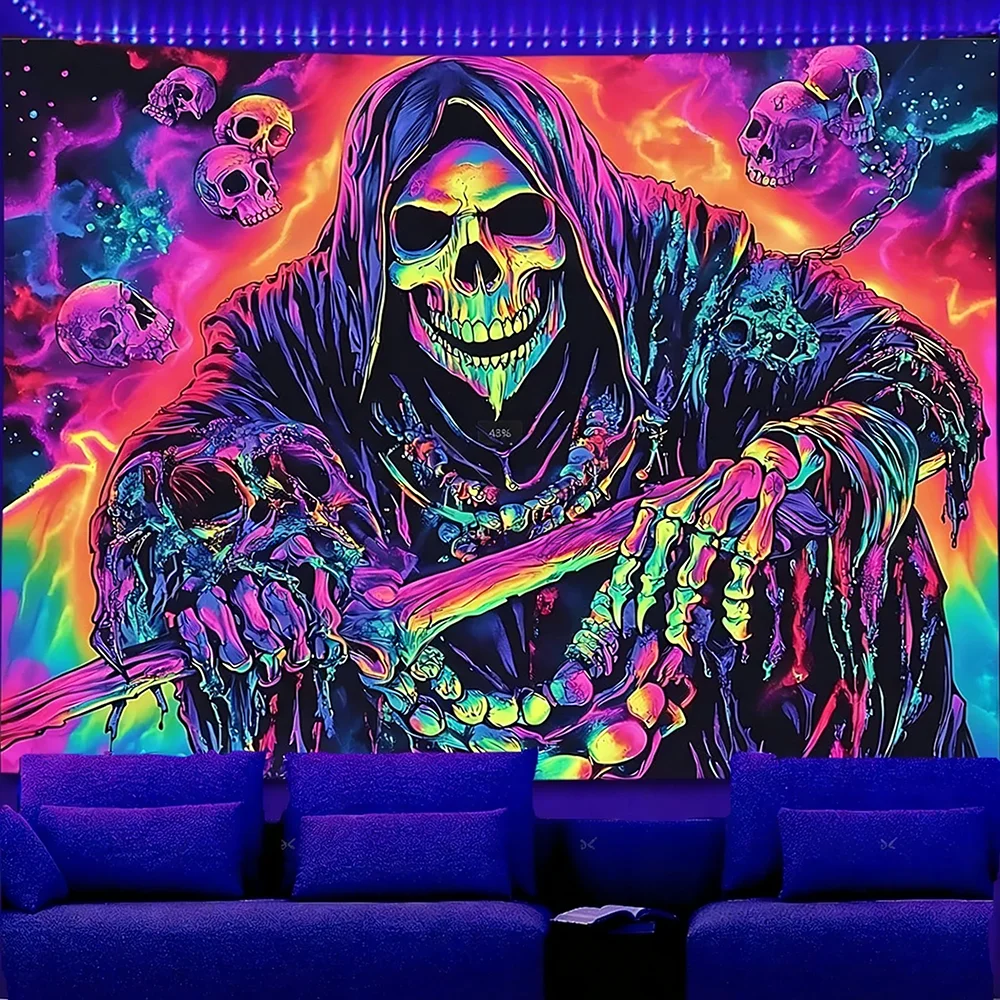 Glow-in-the-dark Tapestries with Alien, Skeleton & Monkey Designs UV reaction tapestry background decoration  party decoration