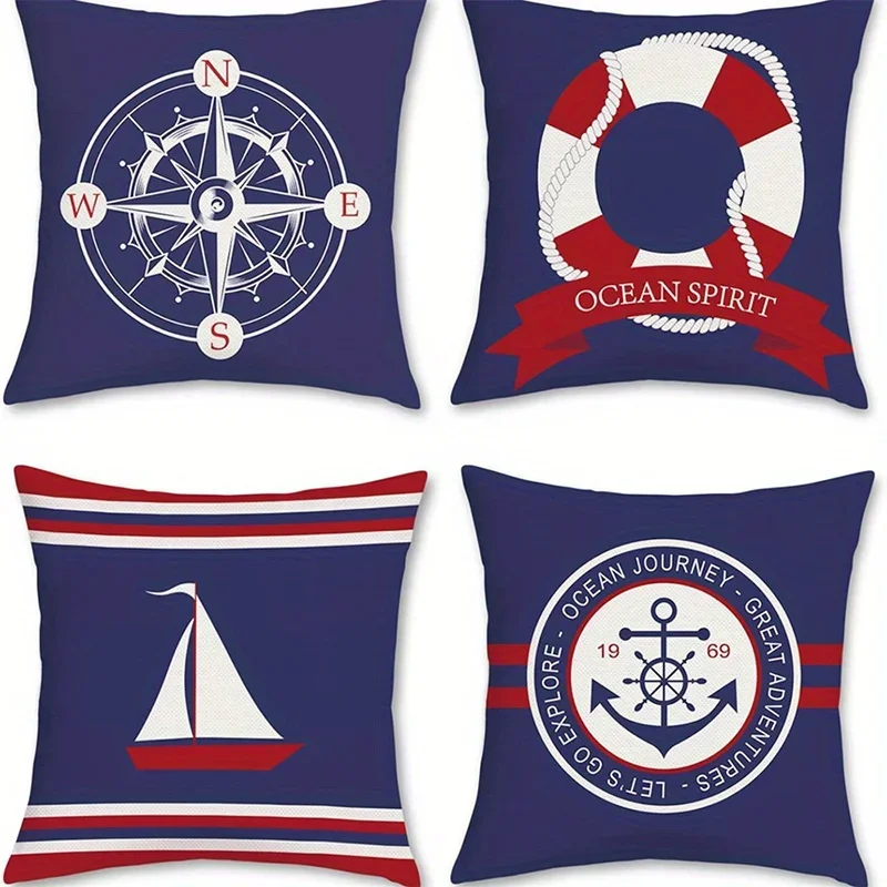 

Home Decor Navy Blue Ocean-Themed Pillow Covers Pattern Cushion Cover Suitable for Sofa Bedroom
