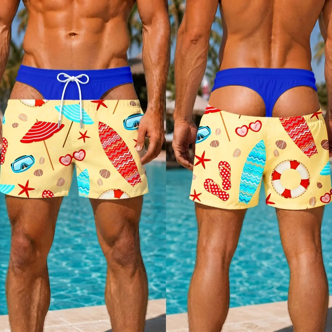 Novelty Fake Ripped Mens Swim Shorts Summer Beach Surf Gear Pattern Visual Deception Beach Board Shorts