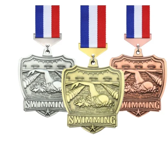 

3Pcs Swimming Medals Zinc Alloy Finish Award Prizes for Competition Tournament Sports Achievements Swimming Medal Holder