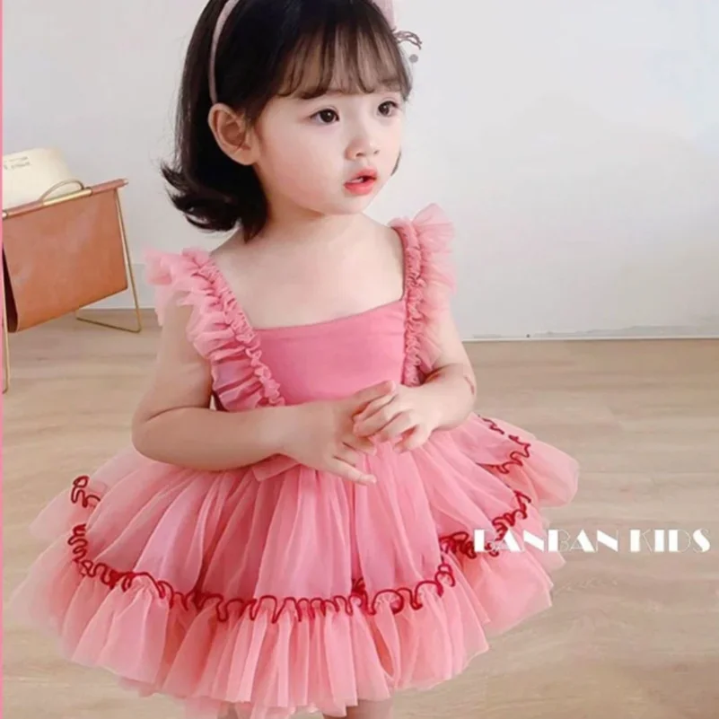 2024 Summer One-piece Pink Party Luxury Evening Dress Rapunzel  Kids Dresses For Children Girls Clothes 2 To 8 Years  Ball Gown