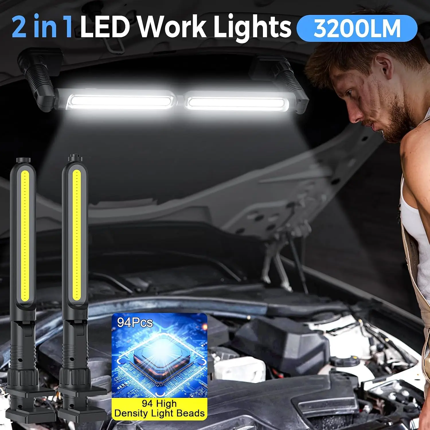 Rechargeable Magnetic Light 2-in-1 LED Work Light Bar High Lumen LED Portable Flashlight With MAgnetic For Inspection Emergency