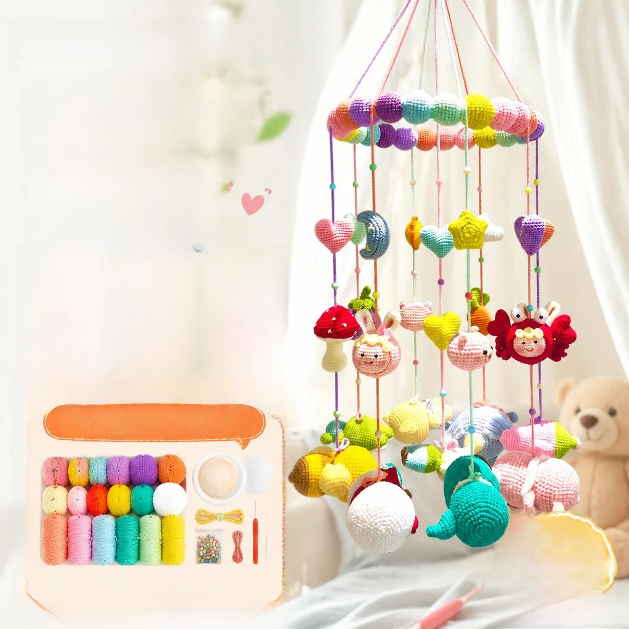 Handcraft DIY Baby Bed Bell Yarn Crochet Kit Boredom Buster Adult Time Pass Fabric Accessories Belt Hat Scarf Wool Yarn