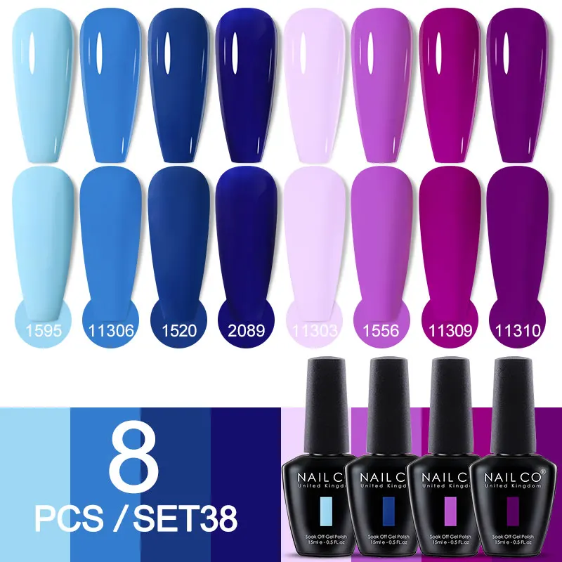 

NAILCO 8pcs/Set 15ml Gel Varnish Hybrid Gel Nail Polish Set UV Gellak Lakiery Nail Art Multi-Colors Gelvarnish Top Coat Soak Off