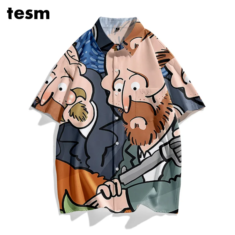 

TESM Мужская красочная рубашка в горошек с коротким рукавом, свободная посадка, повседневные летние пляжные гавайские рубашки, уличная одежда, топ для прогулок для родителей и детей