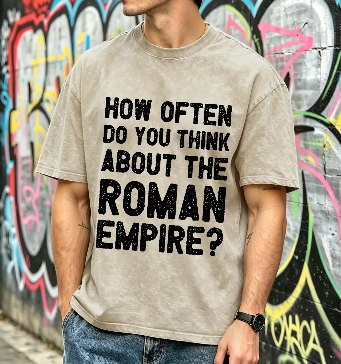 washed T Shirt Womens How Often Do You Think About The Roman Empire Funny Internet Meme vintage Washed graphic homme Soft