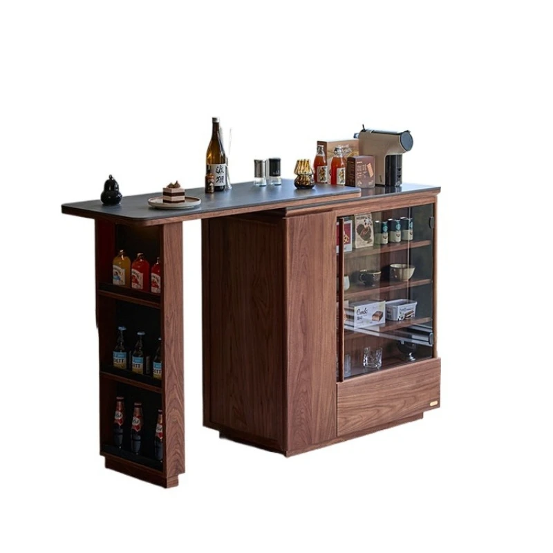 

Solid wood retractable island sofa side restaurant black walnut side cabinet display bar bar wine cabinet