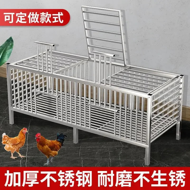 Stainless steel chicken and duck cage wheels mobile household large super encrypted thickened breeding cage