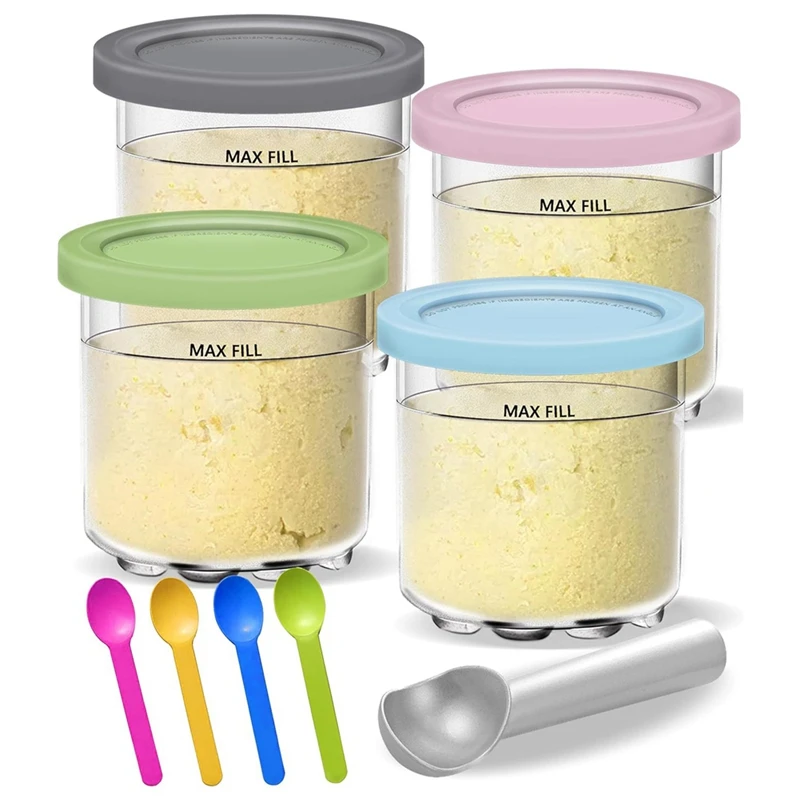 Creami Pints And Lids For Ninja - 4Pack Creamy Icecream Containers Cups Jars Tubs Canisters Set NC299AMZ & NC300S Series Durable