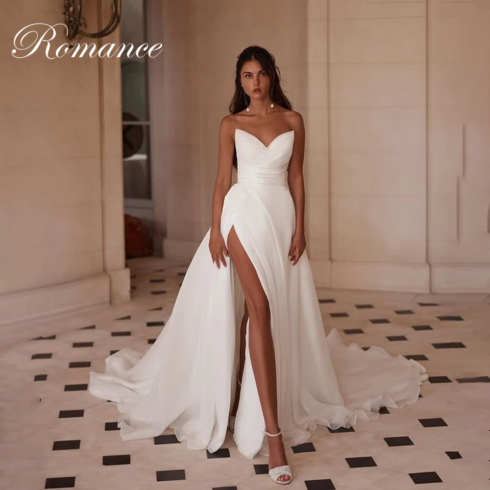 Vestido De Novia plisado Sexy, corte en A, cuello en V, plisado, lado alto, espalda abierta, sin mangas, personalizado, 2025