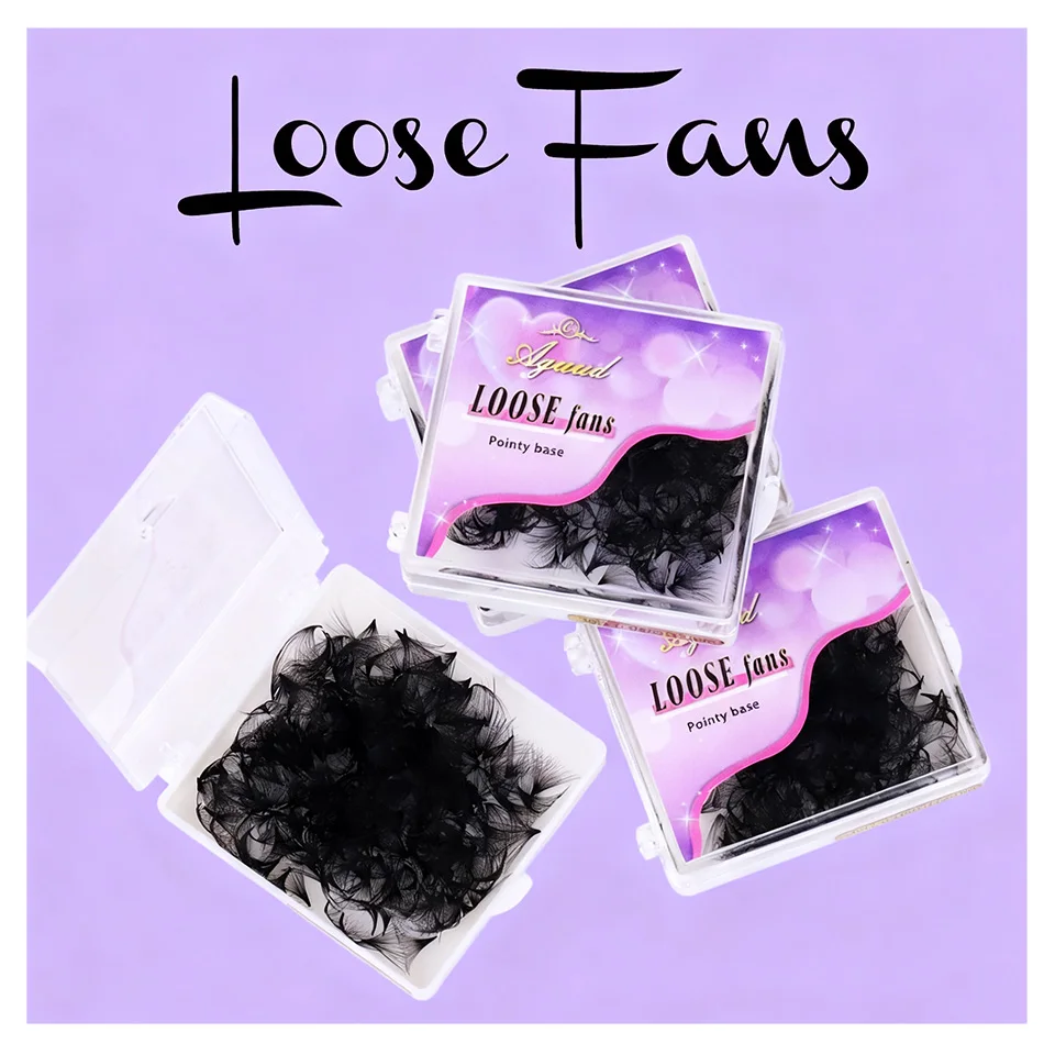 AGUUD Rời Quạt Lông Mi Mờ Đen Premade Rời Người Hâm Mộ Làn Mi Mỏng Mũi Nhọn Đế Cilios Nga Tập Cây Nối Mi Khay